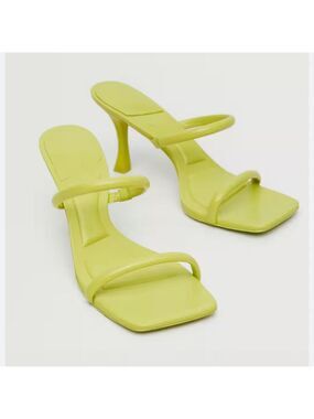 Mango Square Toe Lime Green Strappy Kitten Heel Sandals, Size 39.